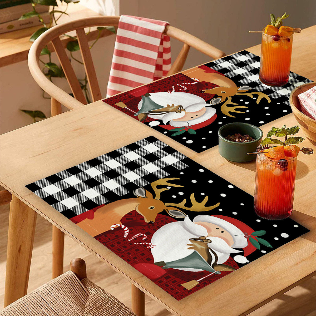 Wholesale 10pcs/pack Household Christmas Linen Printed Placemats Christmas Dining Table Non-Slip Heat Insulation Mats Wholesale Western Dining Table